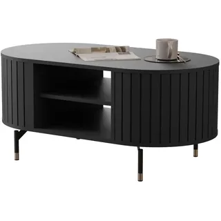 Idohome Couchtisch geriffelt, mit Ablage, Schwarz , Holzwerkstoff , Oval , 104x56x47 cm , Wohnzimmer, Wohnzimmertische, Couchtische