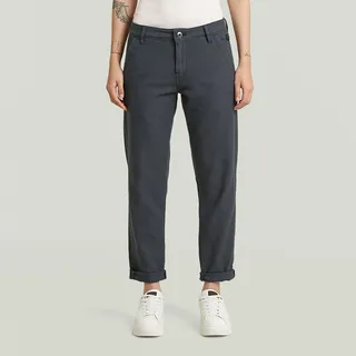 Chinohose G-STAR "Kate Chino Boyfriend", Damen, Gr. 29, Länge 30, grau (petrol gd), Web, Obermaterial: 100% Baumwolle, unifarben, bequem lang, Hosen Chinohose, mit Relaxed Fit an Hüfte und Oberschenkeln