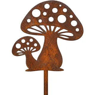 Herbstdeko, Pilz Gartenstecker Metall, Rost Große Pilze Gartendeko | Herbst Dekoration, Metall Edelrost Pilzes Gartenstecker 21x28 Cm Pilze Deko für Garten, Terrasse Balkon, Herbst Deko Outdoor