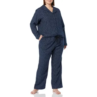 Amazon Essentials Damen-Pyjama-Set aus Flanell, langärmelig, Knopfleiste vorne, Marineblau, gepunktet, Größe S