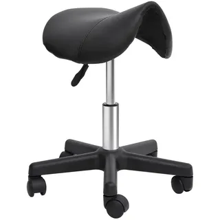 Homcom Rollhocker Höhenverstellbarer Drehhocker Arbeitshocker mit Rädern Kunstleder , Schwarz , Leder , 38x55x35 cm , Büromöbel, Bürostühle, Bürohocker