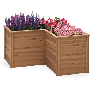 COSTWAY Erhöhtes Hochbeet Holz, Gartenbeet tief, Pflanzkasten mit offenem Boden, für Balkon Garten Terrasse, Pflanzenbeet L-förmig, Kräuterbeet Pflanzkasten, Tannenholz, 120 x 120 x 63 cm (Braun)