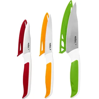 Zyliss Comfort Messerset 3-tlg. Mehrfarben, Japanischer Edelstahl, Gemüsemesser, Schälmesser, Wellenschliff