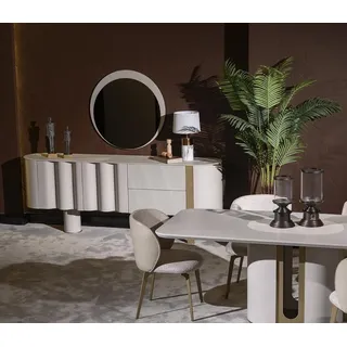 Elegantes Beiges Sideboard mit Spiegel aus Holz und Glas - Beige