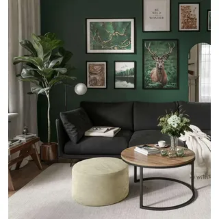 Runder CIRI Couchtisch mit Pouf Wotan Eiche Artisan Stirling - Schwarz, Weiß, Grün, bordeaux, Blau, Grau, Beige, Hellblau, Rosa, Gelb