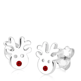 Elli Ohrringe Kinder Rentier Motiv Verspielt mit Kristallen aus 925 Sterling Silber Hirsch, Rot | Gr.: onesize