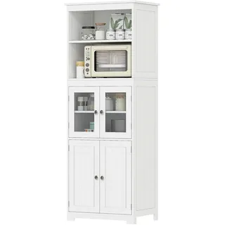 Küchenschrank, Küchenbuffet, Vitrinenschrank mit 2 Schränken und 2 offenen Ebenen, Mehrzweckschrank mit Kippschutz, für Esszimmer und Wohnzimmer, 60 x 30 x 162 cm, Weiß - Weiß