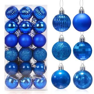 Weihnachtskugeln Blau 36 Stück, Christbaumkugeln Kunststoff 4cm, Weihnachtsbaum Kugeln, Weihnachtskugeln Baumschmuck Ornamente, Christbaumkugeln Set für Party Weihnachtsschmuck