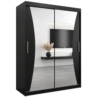 Abiks Möbel Schwebetürenschrank 200/150/62 2-türig , Schwarz, Schwarz , Holz , Nachbildung , 150x200x62 cm , Schlafzimmer, Kleiderschränke, Schwebetürenschränke