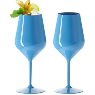 Doimoflair Weingläser aus Kunststoff bruchsicher Weinbecher Sektgläser Plastik 47 cl. (Blau)