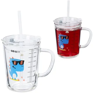 Relaxdays Kinderglas Dino-Motiv 0,4 l 2-tlg.