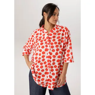 Longbluse ANISTON PLUS, Damen, Gr. 44, rot (weiß, rot), Web, Obermaterial: 100% Baumwolle, bedruckt, gemustert, gepunktet, figurumspielend Po-bedeckend, V-Ausschnitt, Blusen Longbluse, in Pünktchendessin