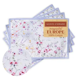 Maison d'Hermine Platzsets 100% Baumwolle (33cm x 48 cm, 4er-Set) | Waschbar wiederverwendbar für Zuhause Küche Esszimmer Party Hochzeit Restaurant Frühjahr Sommer - Summer Floral
