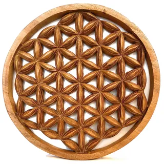 Trintura Blume des Lebens Wandbild Lebensblume Energiebild Holzbild Handarbeit aus Akazien-Holz groß Wand-Bild-Dekoration Esoterik Geschenk Holzdeko braun Bild Feng Shui (40cm)
