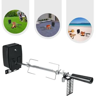 Elektrischer Rotisserie-Grill - BBQ Grillspieß mit Motor - 360° Rotation - 304 Edelstahl, Gummiholzgriff - Traglast 7 kg - Für Hähnchen/Fleisch