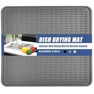 KitchenRaku Abtropfmatte 40x45cm, Geschirr aus Silikon hitzebeständiges rutschfestes Abtropfmatte Spüle,Spülmatte Abtropfunterlage,Tischset,Elegantgrau