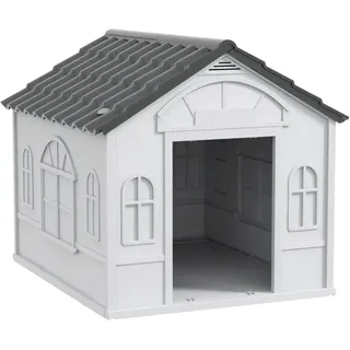 PawHut Hundehütte mit Satteldach Kunststoff Grau 65L x 75,7B x 63H cm