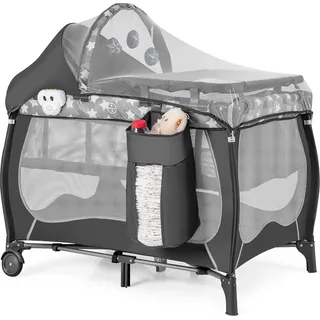 5-in-1 Tragbares Babybett mit Wickeltisch und Musikbox - Wiege mit Rollen für Babys bis 36 Monate