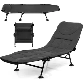 COSTWAY Karpfenliege mit Abnehmbarer Matratze, 6-Fach Verstellbarer Rückenlehne & um 360° drehbarer Fußabdeckung, klappbarer Feldbett, leichtes Angelliege Campingliege Campingbett