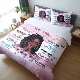 TRENDYNEST Prayer Girl Tröster-Sets Queen-Size, schwarzes Mädchen, inspirierende Zitate mit floralem Schmetterling, Kinder-Bettwäsche-Sets für Teenager
