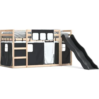 vidaXL Etagenbett mit Rutsche und Gardinen Weiß und Schwarz 90x200 cm - Schwarz