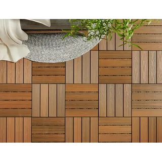 Ambia Garden Terrassenfliese , Teakfarben , Metall, Kunststoff, Holzwerkstoff , 30x2.4x30 cm , SGS-geprüft , formstabil, witterungsbeständig, UV-beständig, lichtunempfindlich , Teppiche und Böden, Terrassenböden & Balkonböden, Terrassenfliesen