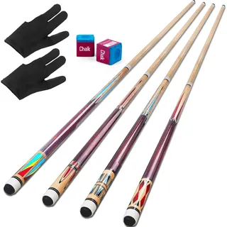 Pool Queue,AKLOT Pool Queues Satz von 4 Pool 58" Queue Sticks Pool Cue Erwachsene Kanadischer Ahornholz Pool Cues für Professionelle Billardspieler