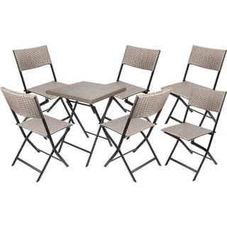 BRUBAKER Balkonset Toskana - Wetterfest klappbar und platzsparend - Poly Rattan Balkonmöbel Set - Sitzgruppe für Balkon, Tisch und 6 Stühle