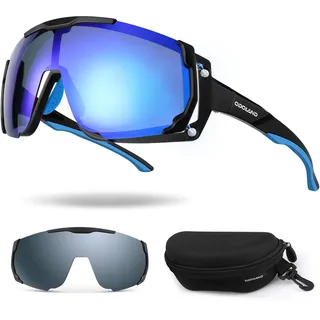 Odoland Magnetisch Polarisiert Fahrradbrille TR90 Rahmen Schnelle brille mit 2 Magnetische Wechselgläser für Herren Damen Klar Sportsonnenbrille für Outdoorsport Radfahren Golf Laufen Wandern Blau