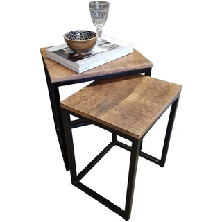 kreatives Wohnen Couchtisch Set 2 Stück Wohnzimmer Tisch Satztisch Dallas Metall-Gestell weiß schwarz matt-Tabacco, Holz, Extra breit