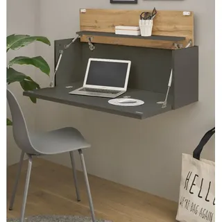 furn.design Sekretär Grau matt, Eiche Wotan 100 cm, Wandschrank mit klappbarem Oberboden , Grau, Eiche Wotan , Holzwerkstoff , Nachbildung,Eiche , Uni, Holz Optik , Rechteckig,Rechteckig , 100x35x30 cm , FSC 100% , Büromöbel, Schreibtische