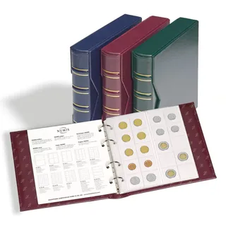 Leuchtturm 327836 Münzalbum Numis Classic - inkl. Schutzkassette & 5 Hüllen für Münzen mit Ø 44, 34, 25, 17 mm - rot