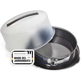 Zenker Springform mit Transporthaube Ø 28 cm DELUXE, Backform mit emailliertem Flachboden und Tragehaube, runde Kuchenform für saftigen Kuchen to go (Frabe: Schwarz metallic), Menge: 1 Stück