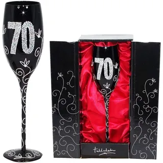 Sektglas (Shampoo) als originelles Geschenk zum Geburtstag, mit den Zahlen der Altersgruppen (70 Jahre, schwarz)