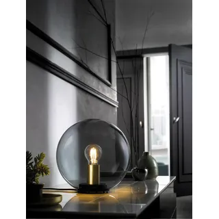 Honsel - Art Deco Art Deco Tischlampe schwarz mit Rauchglas 25 cm - Pallon Bulla | Wohnzimmer | Schlafzimmer - Kugel | Kugelförmig - LED geeignet E27 - Silber