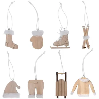HERZWILD16pcs Weihnachtsbaum Anhänger Holz weihnachtsdeko christbaumschuck Weihnachten Schlittschuhe Schlitten Deko (Natur Holz)