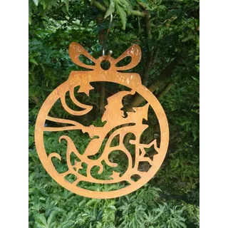 Edelrost Christbaumkugel Nikolaus mit Schlitten