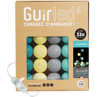 GuirLED - LED Baumwollkugeln Lichterkette USB - Baby Nachtlicht 2h - Dual USB 2A Netzteil enthalten - 3 Intensitäten - 32 Kugeln 3.2m - Skandinavisch