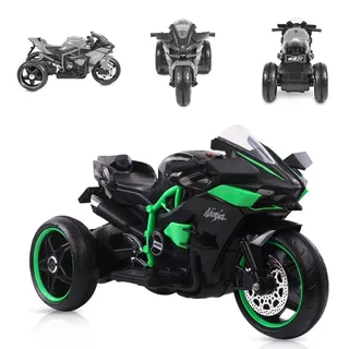 Moni Kinder Elektromotorrad Ninja, drei Kunststoffräder, LED-Beleuchtung, Mp3 schwarz - Schwarz