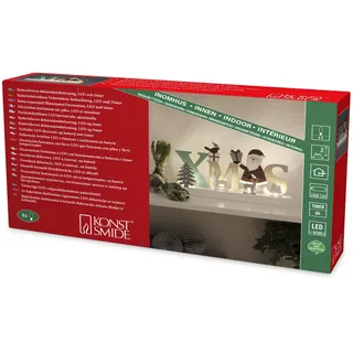 Konstsmide LED Holzsilhouette "XMAS", bunt, 6H Timer, 4 warm weiße Dioden, batteriebetrieben, Innen, 2 x AA 1.5V (exkl.) - 3274-500