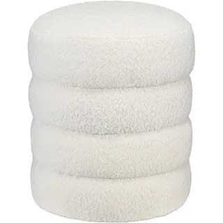 Homcom Sitzhocker, Hocker rund mit Teddysamt- Optik Fußhocker, Ottoman für Schlafzimmer, Wohnzimmer, Cremeweiß, Ø40 x 45 cm
