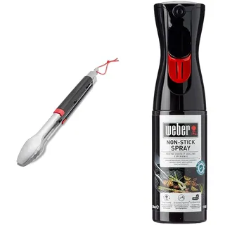 Weber 6317 Grillzange, Edelstahl, Schwarz/Silber & 17685 Antihaft Spray, Grillrost-Pflege, Non-Stick Spray, 200 ml, Schwarz, 25.0 x 6.0 x 9.0 cm