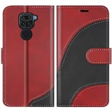 BoxTii Hülle für Xiaomi Redmi Note 9 / Redmi 10X 4G, Leder Handyhülle für Xiaomi Redmi Note 9 / Redmi 10X 4G, Ledertasche Klapphülle Schutzhülle mit Kartenfächer und Magnetverschluss, Rot