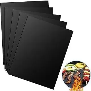 Nutabevr 5er Set 40x30cm BBQ Grillmatte, Antihaft Grillmatten, Grillzubehör, Backmatte Backpapier Wiederverwendbar, Hitzebeständig zuschneidbar, Dauerbackfolie für Gasgrill, Gas, Holzkohle, Backofen