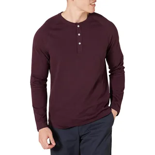 Amazon Essentials Herren Langärmeliges Henley-Shirt, Schmale Passform, Burgunderrot, XXL