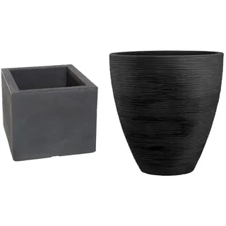 Dehner Blumenkübel Palermo, Schieferoptik, ca. 30 x 30 x 26 cm, Kunststoff, anthrazit & Pflanzvase Vino, Ø 40 cm, Höhe 42 cm, Kunststoff, anthrazit