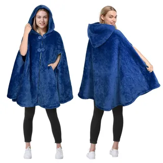 Catalonia Classy Damen-Poncho mit Geparden-Kunstpelzkragen, Fleece-Mantel, weicher, Warmer, kuscheliger Umhang, Geschenkidee für Erwachsene und Teenager-Mädchen