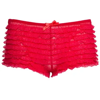 Leg Avenue 2985 - Micro Mesh Spitzenhöschen Mit Rüschen Und Spitzen, Kleiner Satin-Zierschleife Am Vorne Rot Damen Reizwäsche, Einheitsgröße (EUR 36-40)