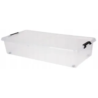 Transparente Kunststoff-Unterbettbox mit Rollen und Deckel, 77,5 x 37 x 16,5 cm