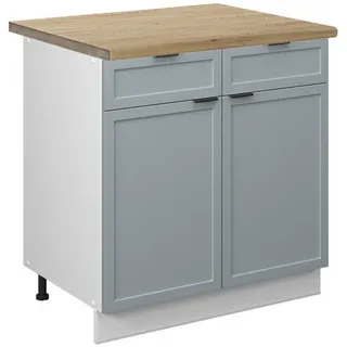 Vicco Küchenunterschrank Fame-Line Hellblau-grau 80 cm, AP Eiche , Holzwerkstoff , 3 Fächer , 2 Schubladen , Rechteckig , 80x82x60 cm , Küchen, Küchenmöbel, Küchenschränke, Küchenunterschränke